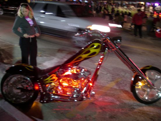 The Superbowl and the warm Miami night brought out the choppers. Here is one under it's own lighting system.