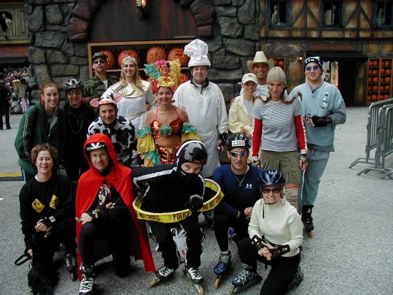 Spooky photo op, all smiles, but who has the hardest costume to skate in?