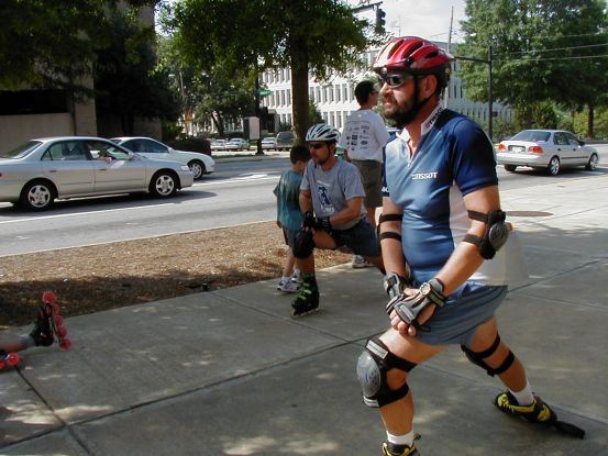 Mark from Philly (white helmet) leads a good half hour of stretching.