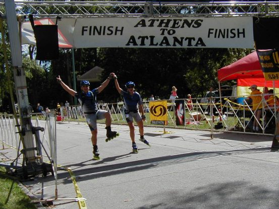 Nina and Goetz at the finish. Nice style Goetz.