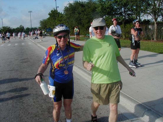 Liz and hubby post race.