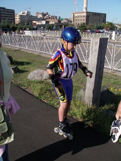 Here he is, Grif's bib number is almost a big as he is.