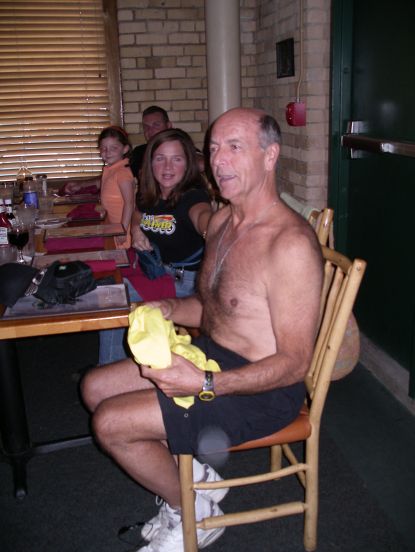 and can't resist showing off those manly pecs