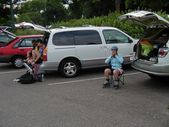 Mary Ann, John and Herb, a typical skaters' tail gate party.