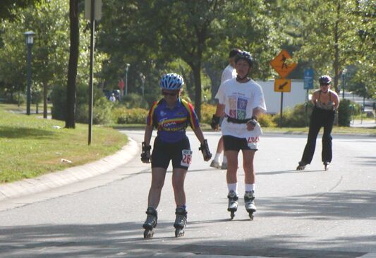 Mary Ann not looking to follow Chuck's example, concentrates on the timing mat.